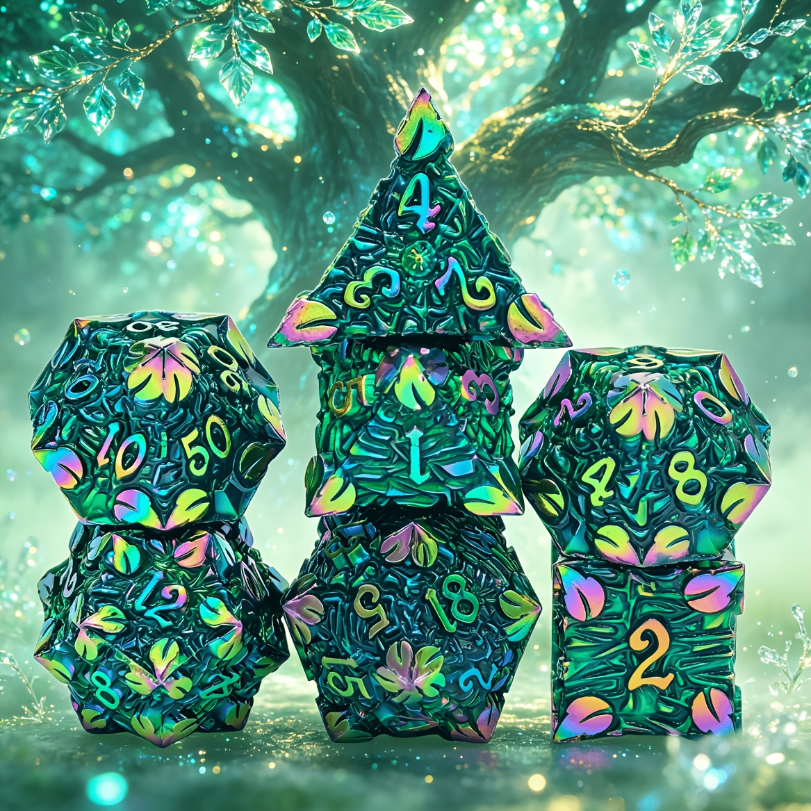 7pcs Solid Leaf Metal Dice Set